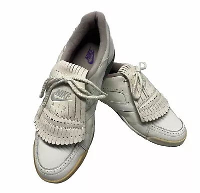 Vintage Nike Golf Shoes Mens Sz 9 Leather Plastic Spikes Classic White 90s-00s • $45