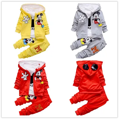 3pcs Toddler Baby Boys Girls Cartoon Mickey Mouse Hooded Coat+Tops+Pants Clothes • $14.24