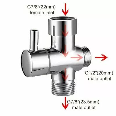 G7/8  3 Way T-adapter Chrome For Shower Head Arm Mount Diverter T-Valve Splitter • $11.51