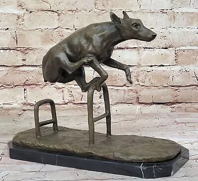 Vintage 1994 Bronze Doberman Jumping Dog On Marble Base European Founders Decor • $281.40