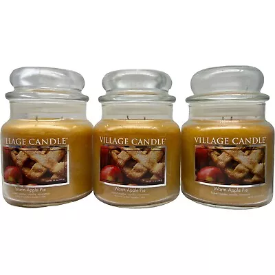 (3) Village Candle Warm Apple Pie 16oz Jar Scented Candles 2 Wicks Free Ship! • $44.99