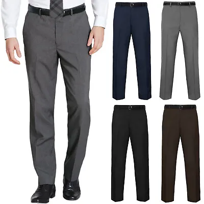 Mens Trousers Office Business Work Formal Casual Smart Belt Pockets Dress Pants • £13.99