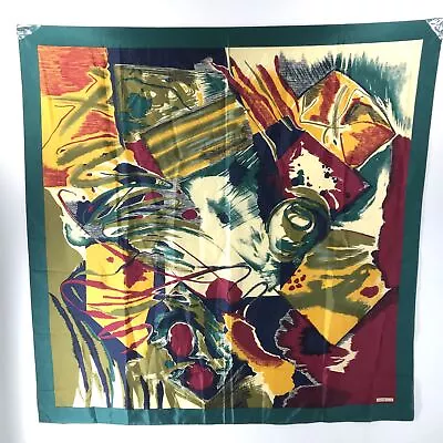 Codello Abstract Paint Silk Shawl Scarf Aqua Beige 35  X 35  • $16.99