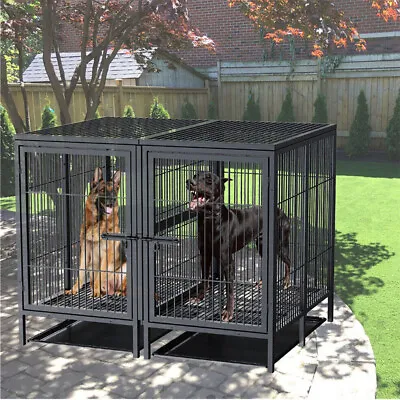 New-style Dog Cage With Divider & Tray Double Crate Kennel For High Anxiety Pet • $459.97