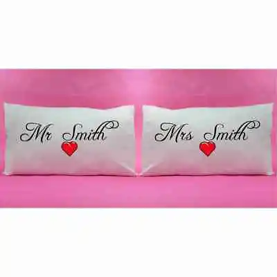 Personalised Pillow Cases Pair Of Mr And Mrs Pillowcases Heart Pillowcases • £16.50