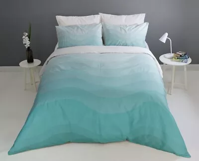 Nautical Wave Blue Green Water Summer Beach Super King Duvet Cover Set CLEARANCE • £24