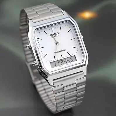 AQ-230A-7D CASIO Watch ORIGINAL Retro Vintage Digital SILVER White • $50.87