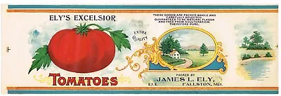 Original Can Label 1915 Vintage Elys Excelsior Fallston Maryland James Ely • $6.95