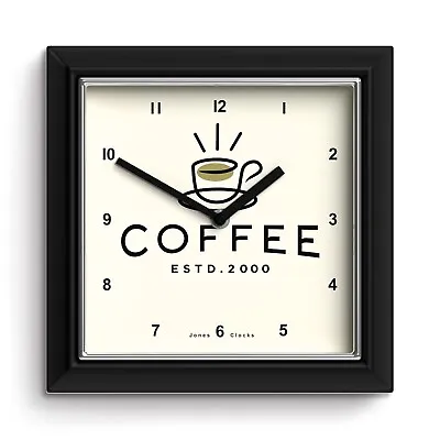 Wall Clock Coffee Black Modern Kitchen Office Living Room Jones RRP £29.99 • £14.99