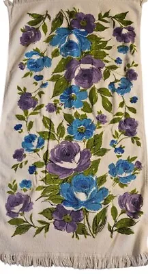 Vintage Purple And Teal Floral Bath Towel New Old Stock 41 X 22 • $15