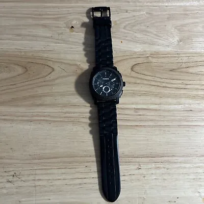 Fossil Chronograph Watch Men Black Date Round Dial Silicone Band (Needs Battery) • $28.99