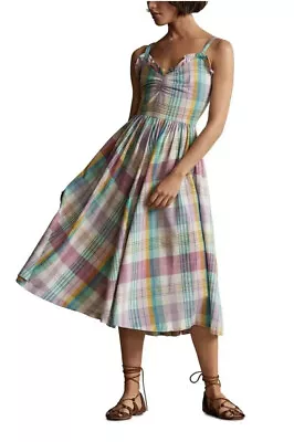 NWT POLO RALPH LAUREN Madras Plaid Ruffle Midi Dress Sz 12 - $248 • $120.89