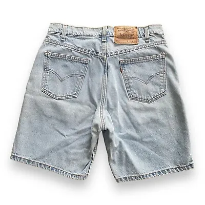 Vintage 90s Levi's 550 Orange Tab Blue Denim Shorts Relaxed Fit Size 32 • $39