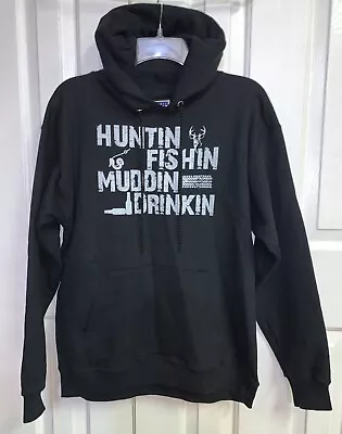 Hanes Unisex Black Hoodie Huntin Fishin Muddin Drinkin Size S (34/36) Sweatshirt • $21.99