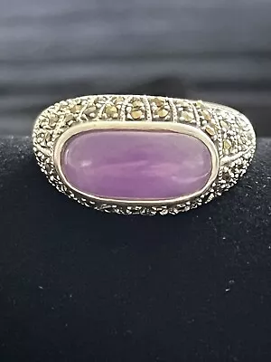 Purple Jade And Marcasite Ring Size 8 Sterling Silver  • $45