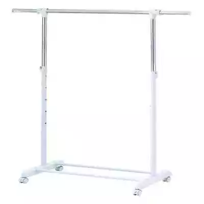 Mainstays Adjustable Rolling Garment Rack Metal Chrome White • $11.55