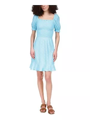 MICHAEL KORS Womens Aqua Peasant Dress Logo Plate Pouf Sleeve Dress XS • $15.85