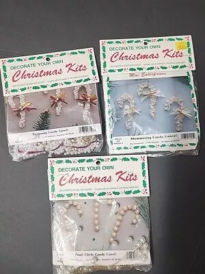 Vintage Meri Mac Christmas Kits Candy Cane Ornaments Sparkle Pearls Lot Of 3 NOS • $12.99