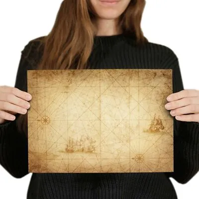 £4.99 • Buy A4 - Vintage Map Boat Pirate Treasure Poster 29.7X21cm280gsm #15889