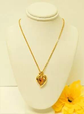 Vintage Avon Sentimental Crystal Rhinestone Citrine Yellow Pendant Necklace 18  • $14