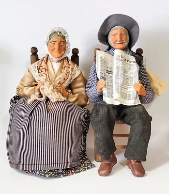 Vintage French Old Couple Sitting Clay Figurines Hand Made Santons De Provence  • $120