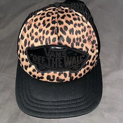 Vans Off The Wall Hat Black & Leopard Animal Print Adjustable Mesh Trucker Cap • $9.99