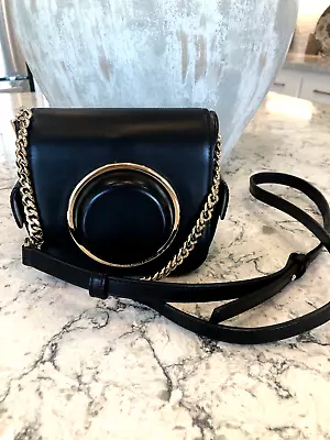 Michael Kors Quince Scout Black Leather Camera Crossbody  Gold Hardware Bag Nice • $40