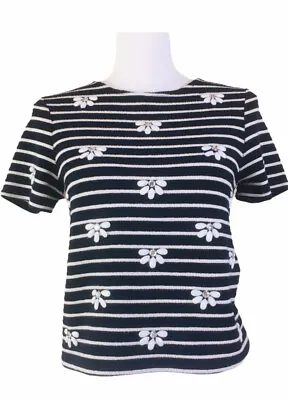 Miss Selfridge Beaded Striped Short Sleeve Knit Top Sz 2 • $14.78