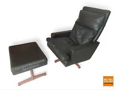 B Danish Modern Leather Lounge Chair Recliner Ottoman By F. Kayser For Vante MCM • $2395