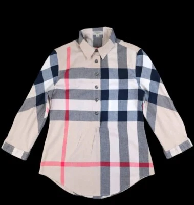 £20 • Buy Burberry Brit Women's Beige Nova Check 3/4 Length Sleeve Blouse Top Size Small