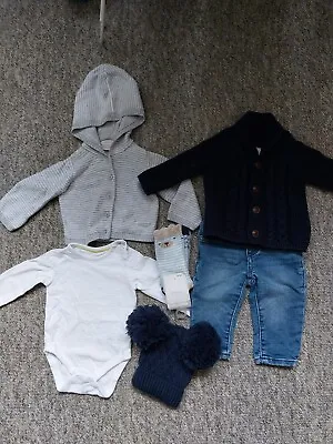 Baby Boy Bundle Oufit 0-3 Months Next Gap Jeans Cardigan Socks Hat Bodysuit  • £12