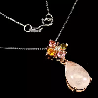 Natural Morganite 12x8mm Tourmaline Topaz Gemstone 925 Sterling Silver Necklace • $20.50