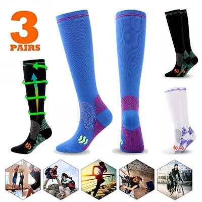3 Pairs Compression Socks Stockings 20-30 MmHg Support Miracle Calf Leg Sport US • $19.98