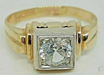 Mens Vintage 10kt Yellow Gold 8mm Round White Sapphire Ring Size 12.5~4.4 Grams • $399