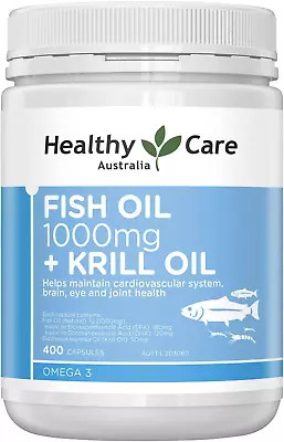 Healthy Care Fish Oil 1000Mg Plus Krill Oil - 400 Softgel Capsules | Helps Maint • $46.62