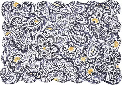 $9.95 • Buy SERENE Paisley, Floral Quilted Reversible Placemat By C&F - Navy, Gold, White