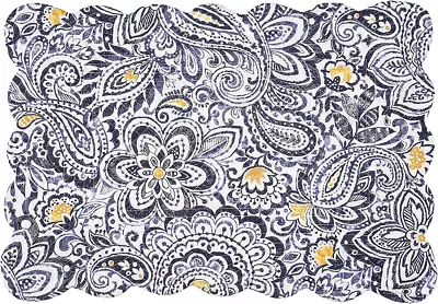 SERENE Paisley Floral Quilted Reversible Placemat By C&F - Navy Gold White • $9.95