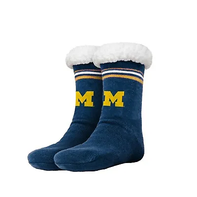 Michigan Wolverines Women's Stripe Logo Tall Footy Slippers - Size 6-10 Non Skid • $15.92