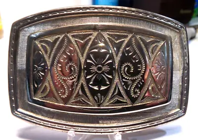 Vintage Nickel Silver BELT BUCKLE With Flower Scroll Pattern - UNBRANDED • $12