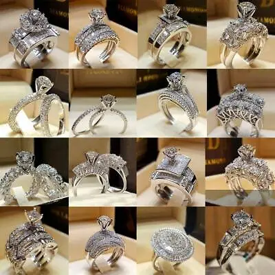 $0.72 • Buy Women 925 Silver Plated Cubic Zirconia Zircon Ring For Wedding Jewelry Xmas Gift