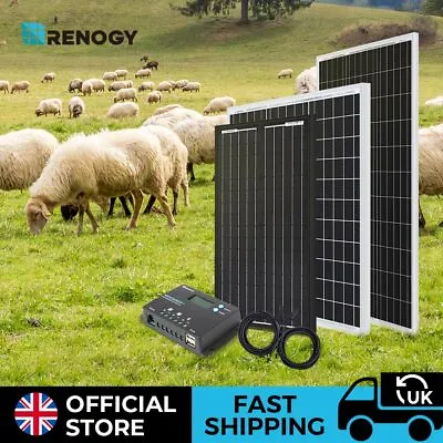 Renogy 30W 50W 100W Solar Panel Kit Mono With Charge Controller For Farm Shed • £54.99