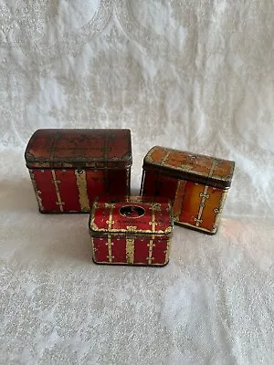 Vintage Tea Tin Container Set Of 3 - Consolidated Tea Co Russian Jewish Tin Lith • $19.95