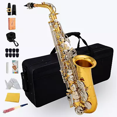 Gold/Silver Keys E Flat Alto Saxophone Brass Engraved Eb E-Flat Natural White • $250.38
