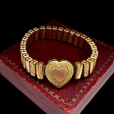 Antique Vintage Nouveau 14k Rose Gold Filled Sweetheart Expansion Bracelet 34.4g • $80