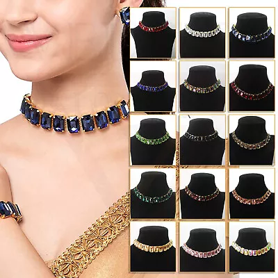 Stylish Crystal Bracelet Earrings Necklace Choker Ring Jewellery Set For Women • £7.99