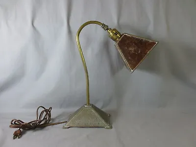 ANTIQUE ARTS & CRAFTS METAL & MICA SHADE ELECTRIC DESK LAMP N Y W L F Co Chicago • $217.59