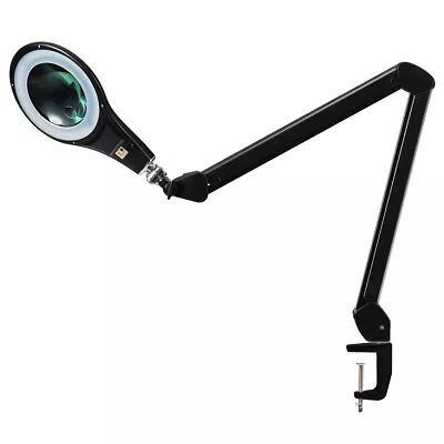 LED Magnifying Glass Desk Lamp With Swivel Arm & Clamp 2.25x Magnification Black • $39.99