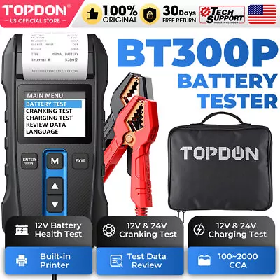 Topdon BT300P Battery & Diagnostic Analyzer Tester W. Printer Carrying Bag • $85.99