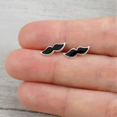 Mustache Post Earrings - 925 Sterling Silver - Mustache Moustache Studs NEW • $12.95