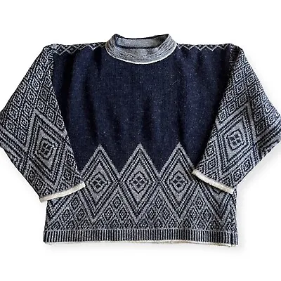 Vintage Scandinavian Score Design Sweater Men's XL Wool 56  Chest Blue Pullover • $49.99